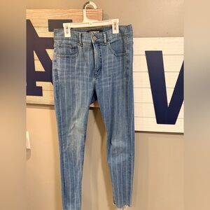 Express Women's Skinny Jeans in Light Blue Pinstripe Wash